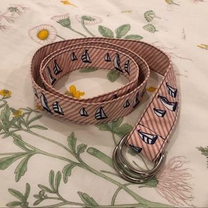 J. Crew D-Ring Belt Pink Striped Sailboat Design